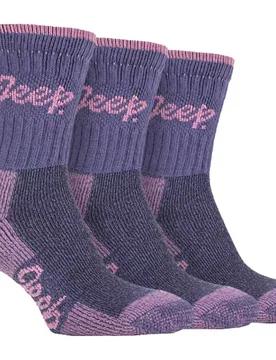Womens Terrain - 3 Pairs Cotton Walking Hiking Socks For Ladies - Fuchsia - Size Uk 4-6.5 - Jeep - FashionsVida