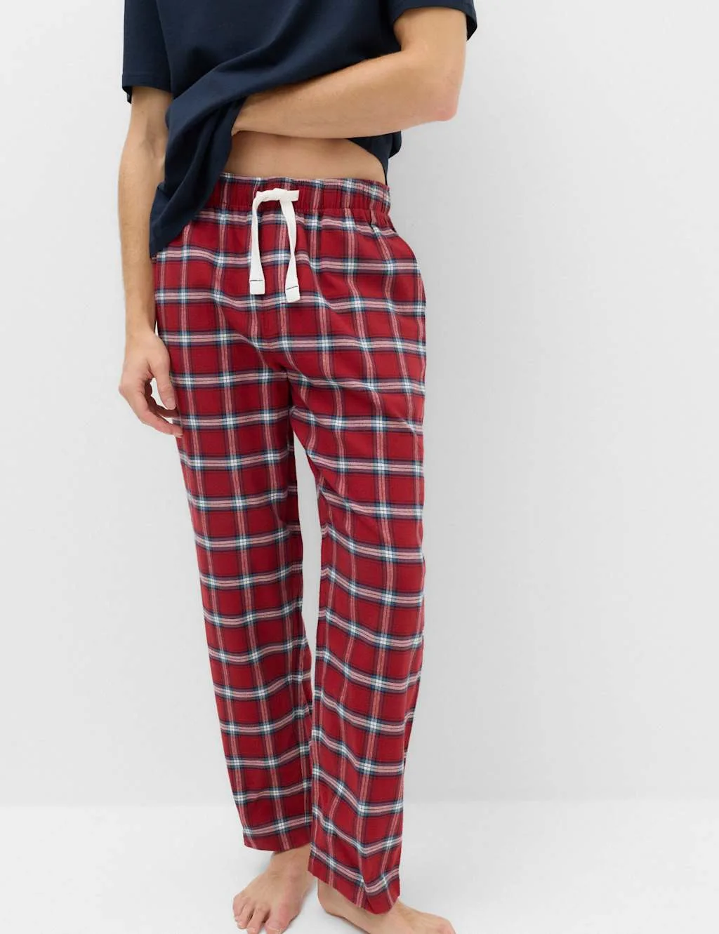 Pure Cotton Checked Pyjama Bottoms Dark Red male - M&S - FashionsVida