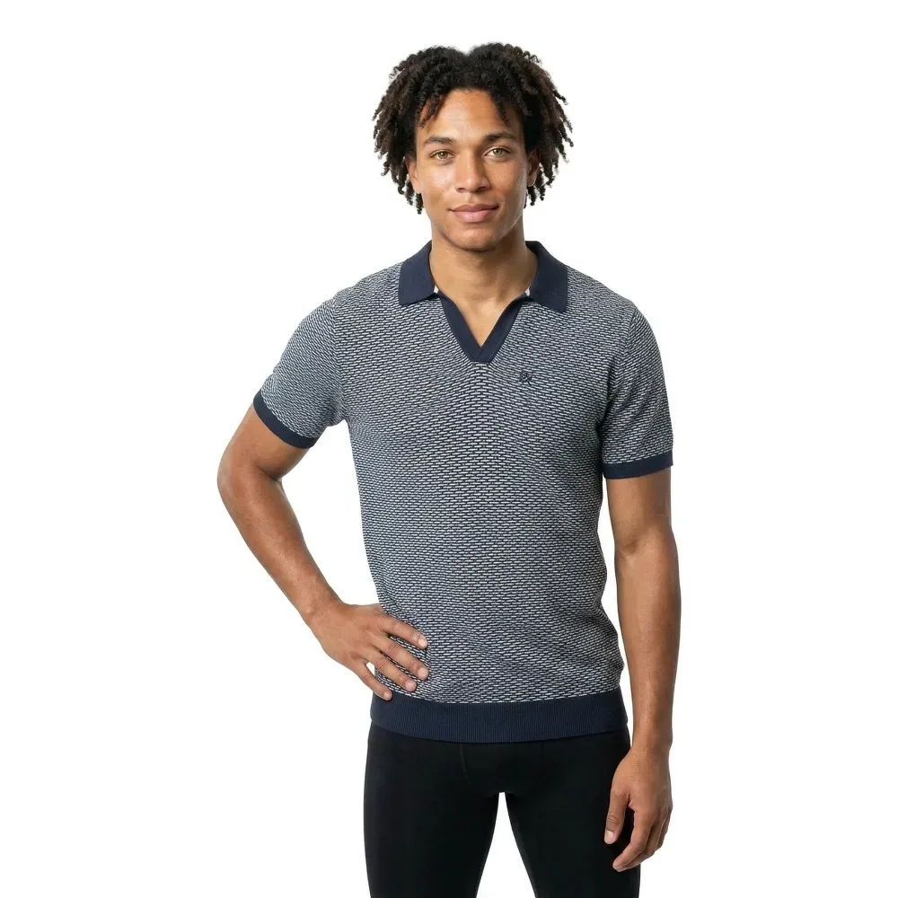 Polo A Maniche Corte Johnny Collar Knitted Stormy Navy Jacquard S - Superdry - FashionsVida