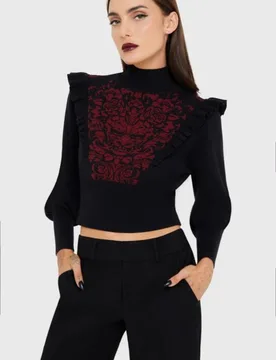 Gothic Strickpullover - Veil Of Shadows Sweater - XL bis 4XL - für Damen - Größe 3XL - schwarz/rot - Frauen - female - Killstar - FashionsVida