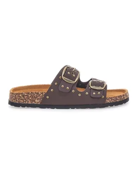 Ciabatte marroni con borchie e doppia fibbia SR001 37 - PITTARELLO SUN - FashionsVida