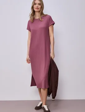 Midi-Kleid aus Jersey in Rippstruktur female Rosa - Street One - FashionsVida