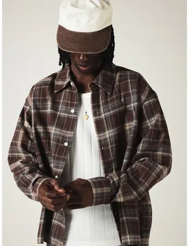 Camisa de franela a cuadros de manga larga con cuello clásico, abotonada, corte relajado, para otoño e invierno, camisa casual para capas L - Shein - FashionsVida