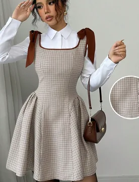 Nuevo vestido de mujer, diseño lindo para vacaciones y días festivos, con tirantes de lazo de color contrastante, tela a cuadros, versátil para uso - Shein - FashionsVida