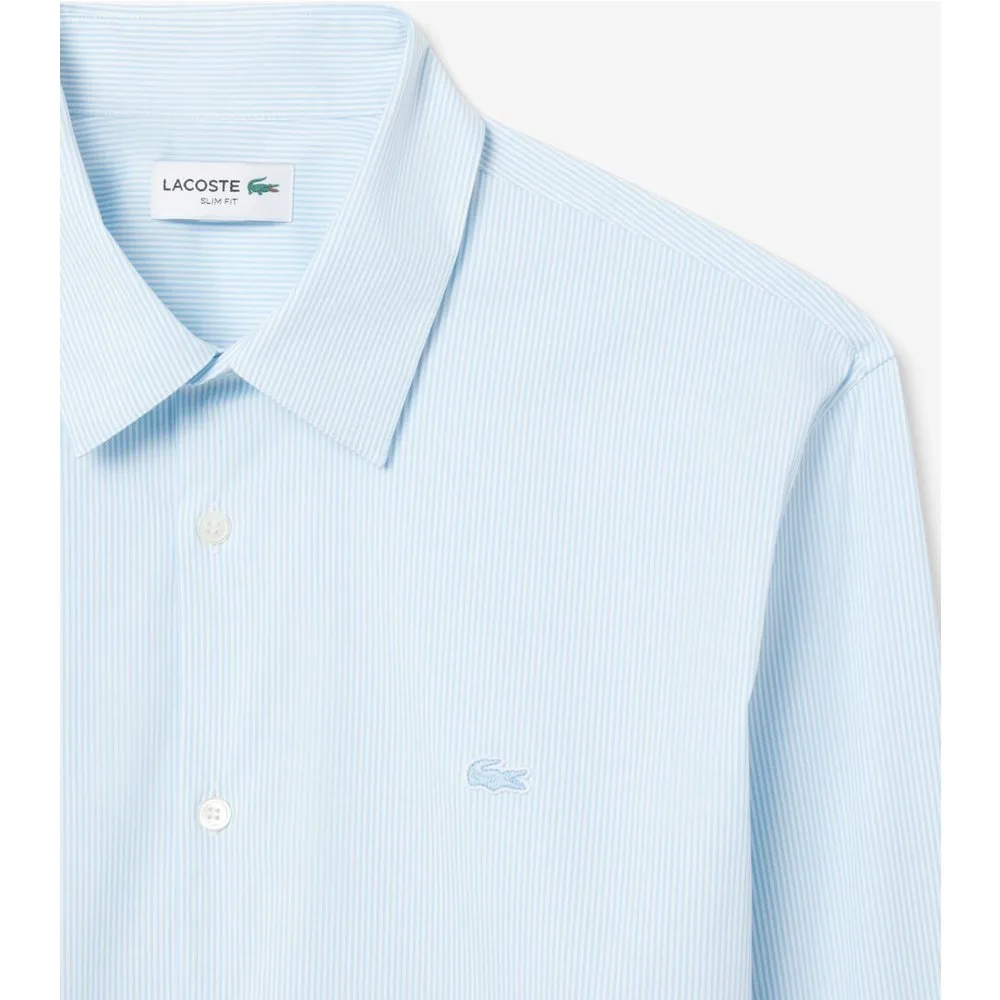 Camisa de hombre de corte ajustado de popelín elástico de rayas - Lacoste - FashionsVida
