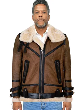 Mens Brown Vintage Pilot B3 Sheepskin Jacket- Knoxville - Size Small - Infinity Leather - FashionsVida