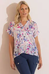 Women's Short Sleeve Printed Top in White Size: 18 - White - Size: 18