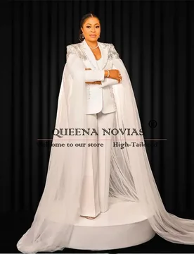 Unique Design Suits Women With Cape For Wedding Guest Customized Crystals Beaded Mother of Bride Dress Lady Reception Clothing - Aliexpress - FashionsVida