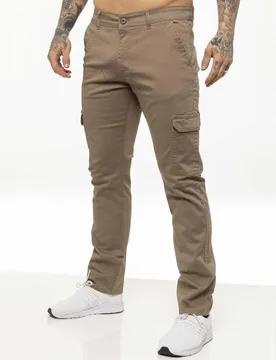 Mens Cargo Combat Chinos - Beige Cotton - Size 34w/32l - Enzo - FashionsVida