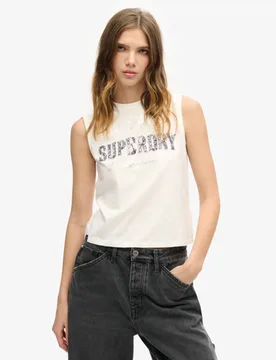 Superdry Women's Eng Anliegendes Archive Tanktop mit Verzierung Creme - Größe: 40 - 49.99 - FashionsVida