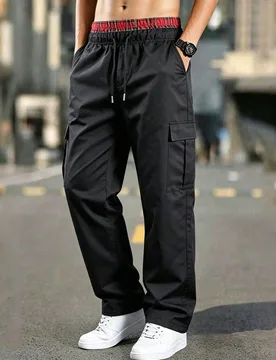 Pantalones cargo de pierna recta con múltiples bolsillos para hombre, primavera/otoño, unicolor, corte holgado, adecuados para fitness, desplazamien - Shein - FashionsVida