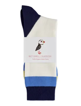 Matt Sewell Organic Cotton Puffin Socks - Silverstick + Matt Sewell - FashionsVida