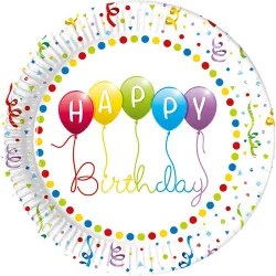 Platos 23cm Happy Birthday Stremers
