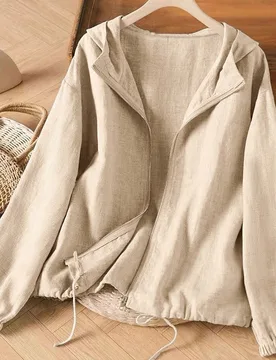 Chaqueta con capucha de imitación de lino informal para mujer de talla grande 3XL - Shein - FashionsVida