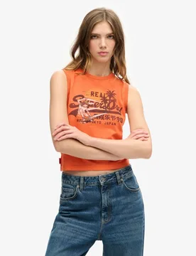 Superdry Damen Schmales LA Vintage Trägerhemd mit Logo-grafik Orange - Größe: 42 - 39.99 - FashionsVida
