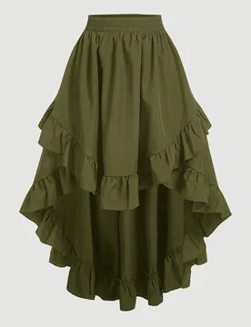 Falda con volantes verde oliva para mujer de talla grande, falda bohemia vintage occidental con capas, vacaciones otoño vacaciones vacaciones vacacio - Shein - FashionsVida