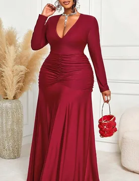 Vestido de punto de unicolor para mujer de talla grande, diseño con volantes en los hombros 1XL - Shein - FashionsVida