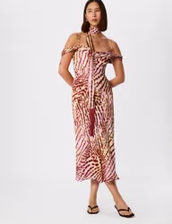 Orchid Print Scarf Detail Midi Dress Pink Mix female