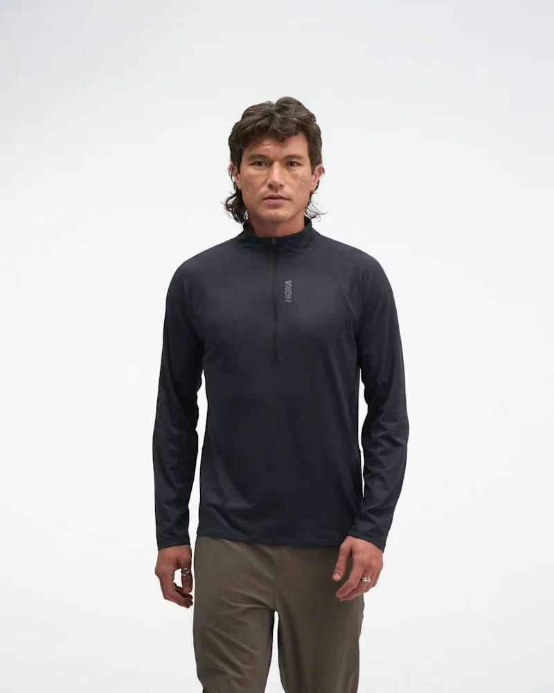 Men's SkyForm Half Zip in Black Htr, Size Large - HOKA - FashionsVida