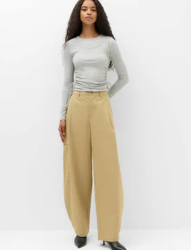 Pure Cotton Cargo Barrel Leg Trousers Sandstone female - M&S - FashionsVida