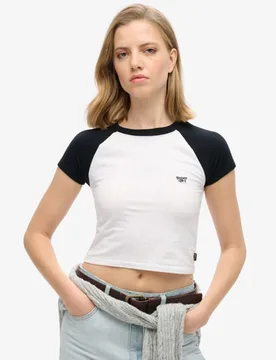 Superdry Damen Weiß und Schwarz Kurzes Baseball T-shirt Farbblock, Größe: 44 - Größe: 44 - 24.99 - FashionsVida