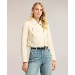 Chaqueta de mujer de cuero con cremallera asimétrica corte corto ajuste entallado