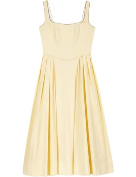 Vestido midi de algodón acampanado con strass y escote cuadrado - Maje - FashionsVida