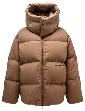 Mens Ow Race Canvas Camel Beige Puffer Down Jacket Polyamide - Size X-Small - OFF-WHITE - FashionsVida