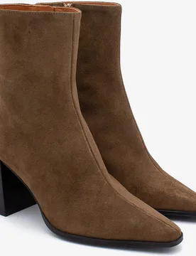 Botines básicos de mujer de tacón ancho efecto madera de serraje, trimia - Ángel Alarcón - FashionsVida
