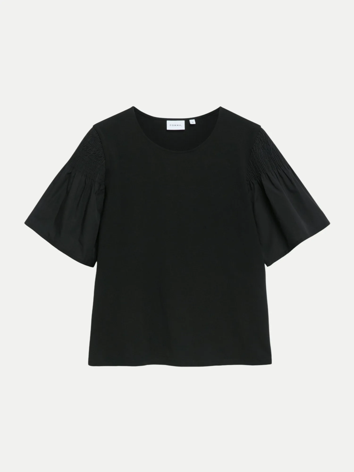 T-Shirt mit Smok-Detail Schwarz 34 - Comma - FashionsVida