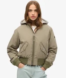 Superdry Damen MA1 Bomberjacke mit Kapuze Kaki - Größe: 42
