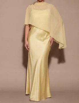 Chal de satén y gasa amarillo mantequilla champán vestido de lujo elegante vestido de noche para ocasiones formales vestidos de primavera/verano par - Shein - FashionsVida