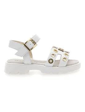 Sandali bianchi con borchie oro e logo gioiello G1728316313 26 - Laura Biagiotti - FashionsVida