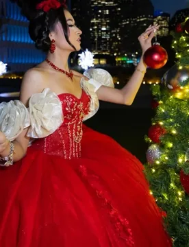 Red Quinceanera Dress Golden Glitter Decal Crystal Long tail off-shoulder 3D flower Vestidos De 15 Quinceanera ﻿Customize - Aliexpress - FashionsVida