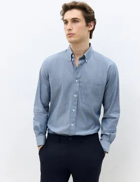 Camisa de sport popelín chambray microprint classic fit - Dustin - FashionsVida