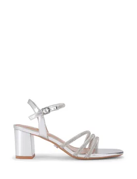 Women's 'Motto Block' Fabric Sandals in Silver Size: 6 - Silver - Size: 6 - Carvela - FashionsVida