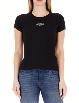 T-shirt a costine NERO L - Guess Jeans - FashionsVida