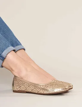 Women's 'Senara' Punched Pattern Ballerina Pumps in Metallic Gold Size: 4 - Metallic Gold - Size: 4 - Moshulu - FashionsVida