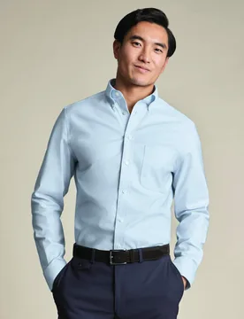 Slim Fit Non Iron Cotton Rich Oxford Shirt Light Blue male - Charles Tyrwhitt - FashionsVida