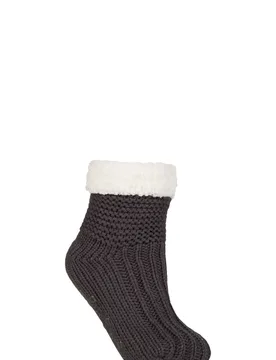 Women's 1 Pair SOCKSHOP Fleece Lined Slippers Dark Grey 4-7 - Grey - Size: 4-7.5 UK - Wildfeet - FashionsVida