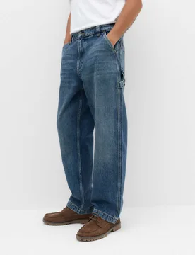 Loose Fit Pure Cotton Carpenter Jeans Medium Blue male - M&S - FashionsVida