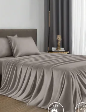 Juego de ropa de cama de 4 piezas en gris oscuro liso, fácil cuidado, juego de ropa de cama suave, incluye sábana bajera (1 sábana plana + 1 sában - Shein - FashionsVida