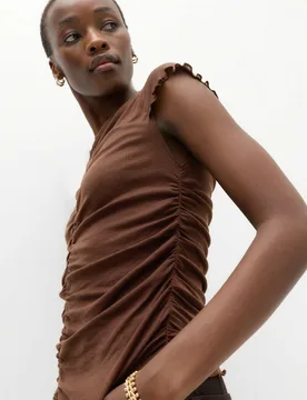 Lyocell Blend Ruched Front Top wth Wool Chocolate female - M&S - FashionsVida