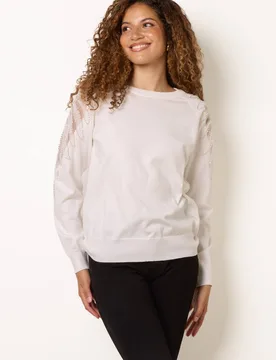 Women's Ivory Long Sleeve Slip On Round Neck Jumper Size: Large - Ivory - Size: L - Blue Vanilla - FashionsVida