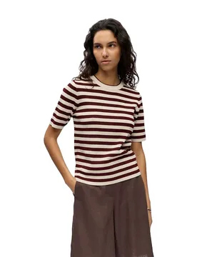 T-shirt à Manches Courtes Ester Sandshell / Windsor Wine XS - Object - FashionsVida