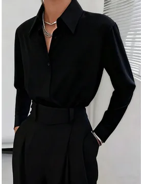 Camisa clásica de mujer de manga larga con botones, cuello regular, para primavera S - Shein - FashionsVida