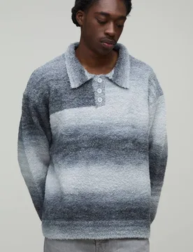 Herren Entspannt Geschnittener Flauschiger Ombré-Strickpullover Mit Polokragen Grey Größe XS - boohooMAN - FashionsVida