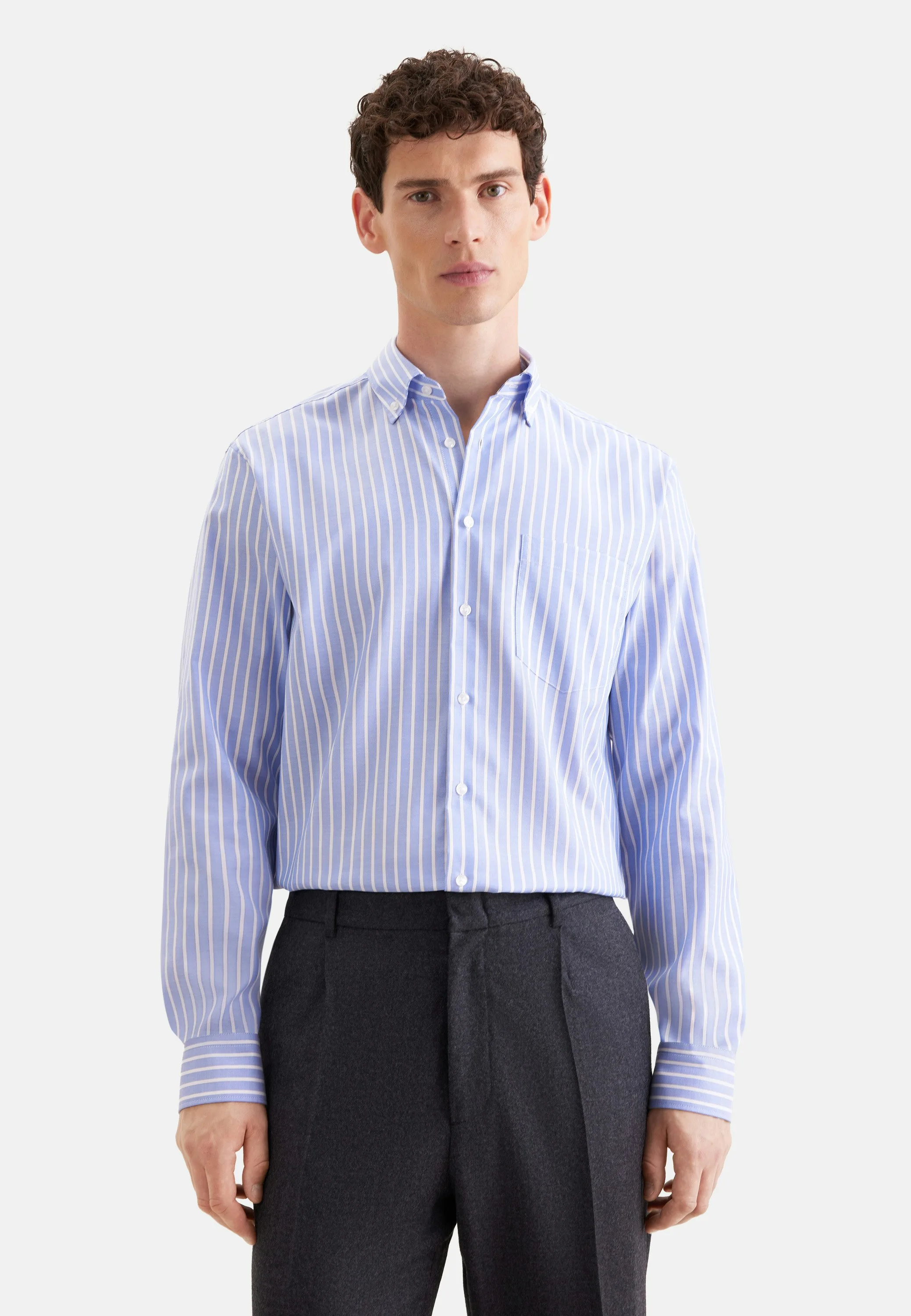 Regular Business Hemd Gestreift Blau 45 - Seidensticker - FashionsVida