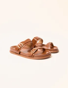 Buckled Strap Sandals - UK 6 (EU 39) / CAMEL - female - Blue Vanilla - FashionsVida
