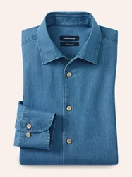 Leichtes Jeans-Hemd, Regular Fit#noch offen: Größenlauf, Farbe Blau, 45/46, reine Baumwolle Relax-Kragen ohne Knopf Herren